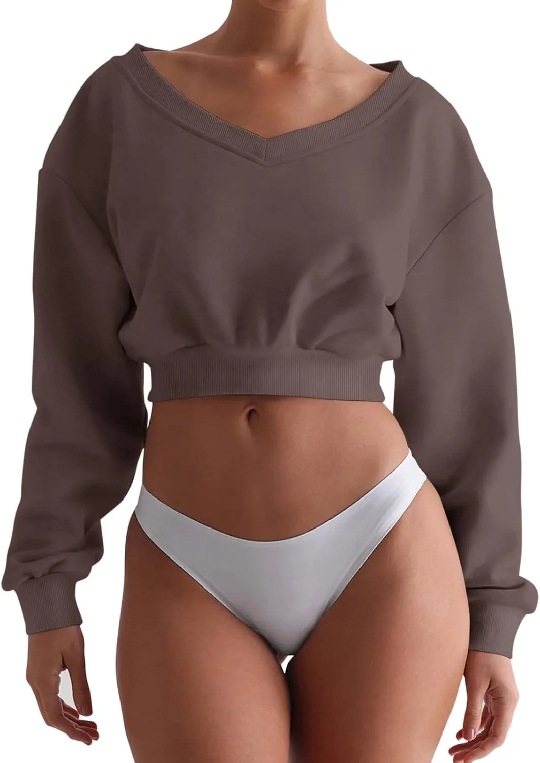 Laid-Back Vibes Cropped V-Neck Oversized Sweatshirt