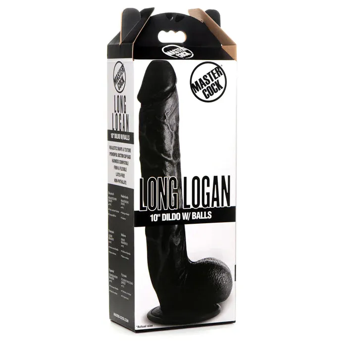 Long Logan 10" Dildo With Balls - Black