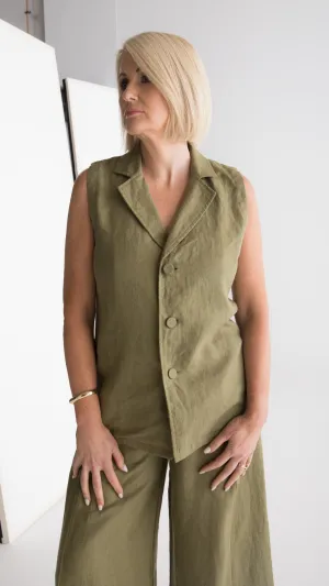 Luca Linen Vest - Pistachio