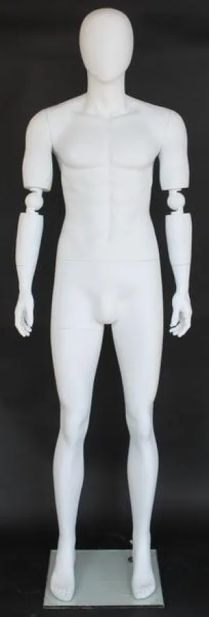 Male Egghead Mannequin with Movable Elbows MM-SFM38E-WT