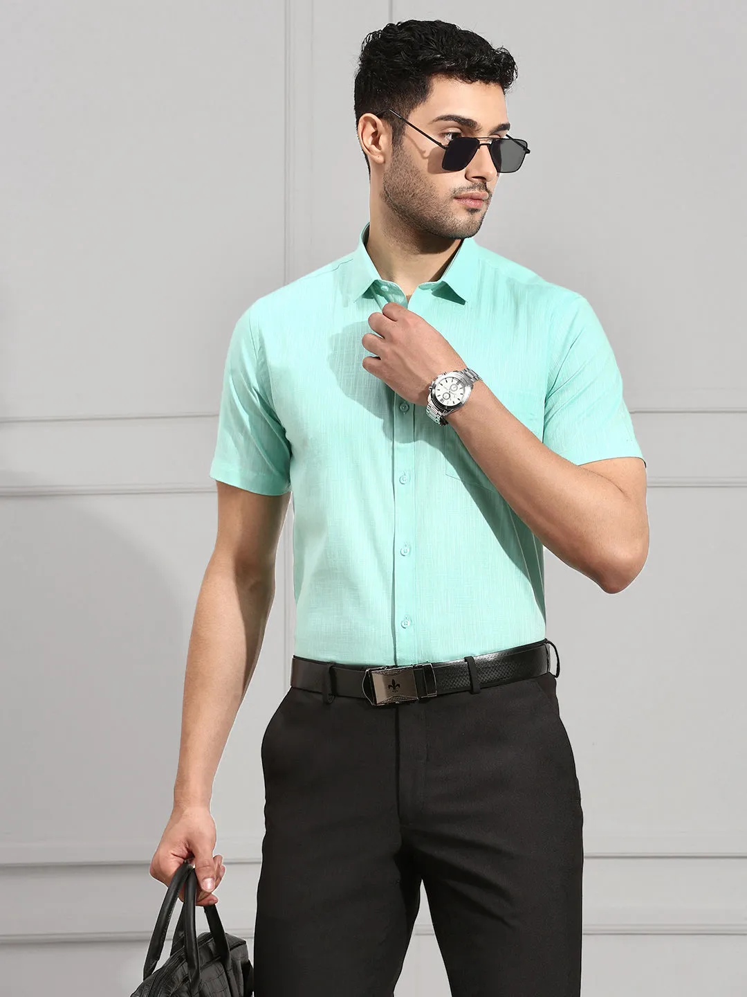 Men 100% Cotton Shirt Vivid Cyan CL2 GT6