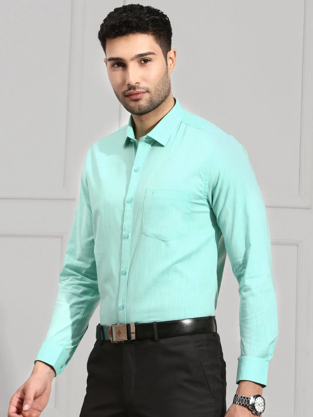 Men 100% Cotton Shirt Vivid Cyan CL2 GT6