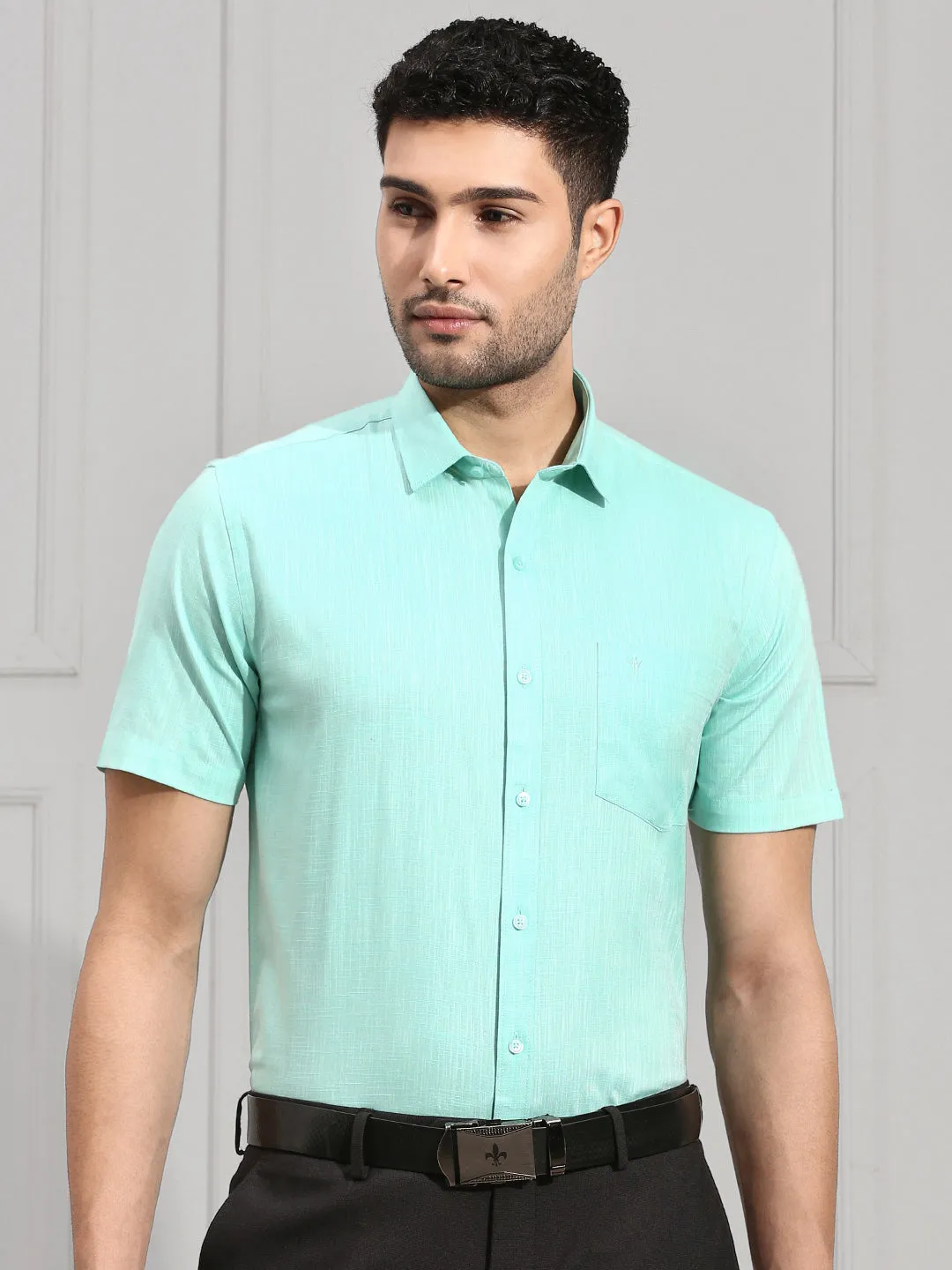 Men 100% Cotton Shirt Vivid Cyan CL2 GT6