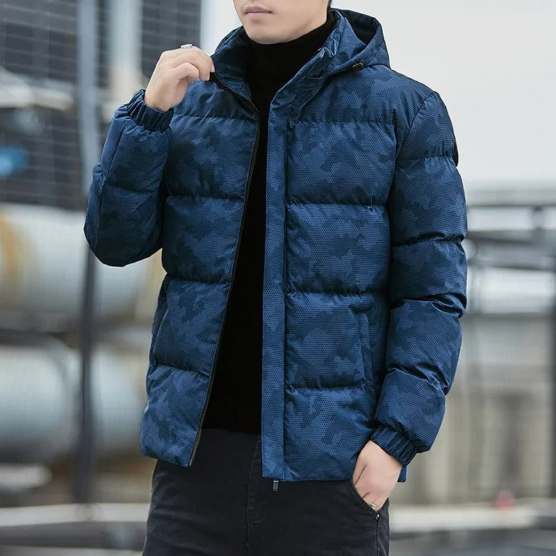 Men's Casual Windbreaker Jacket Warm Hooded Thick Puffer Winter Coat Outwear Jacket