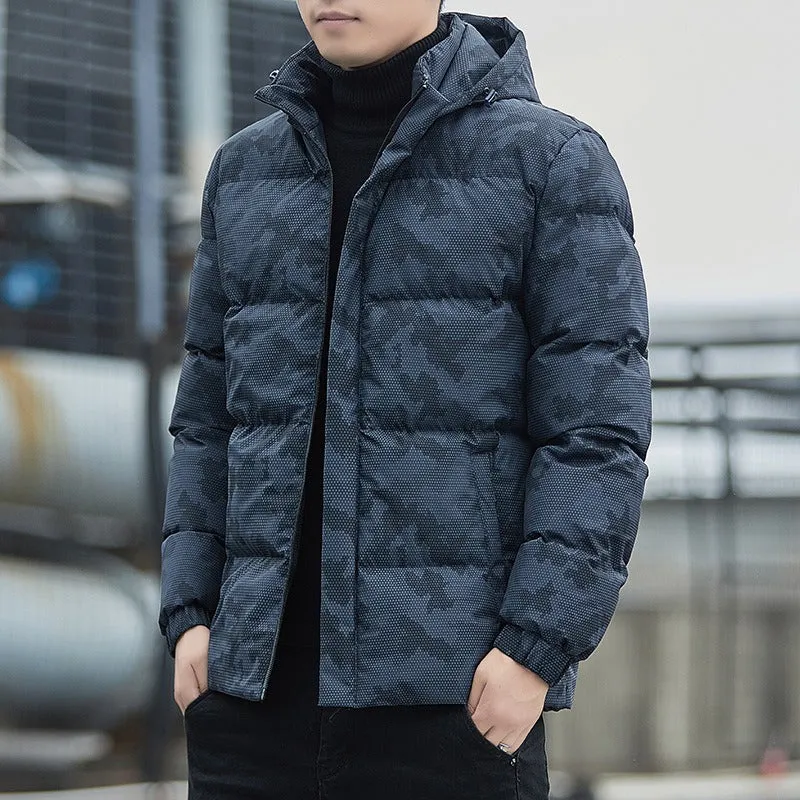 Men's Casual Windbreaker Jacket Warm Hooded Thick Puffer Winter Coat Outwear Jacket