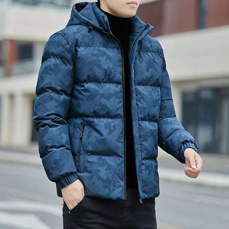 Men's Casual Windbreaker Jacket Warm Hooded Thick Puffer Winter Coat Outwear Jacket