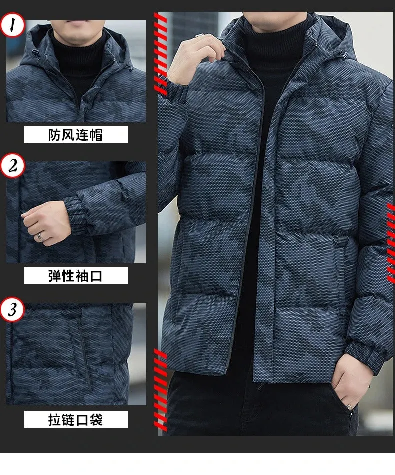 Men's Casual Windbreaker Jacket Warm Hooded Thick Puffer Winter Coat Outwear Jacket