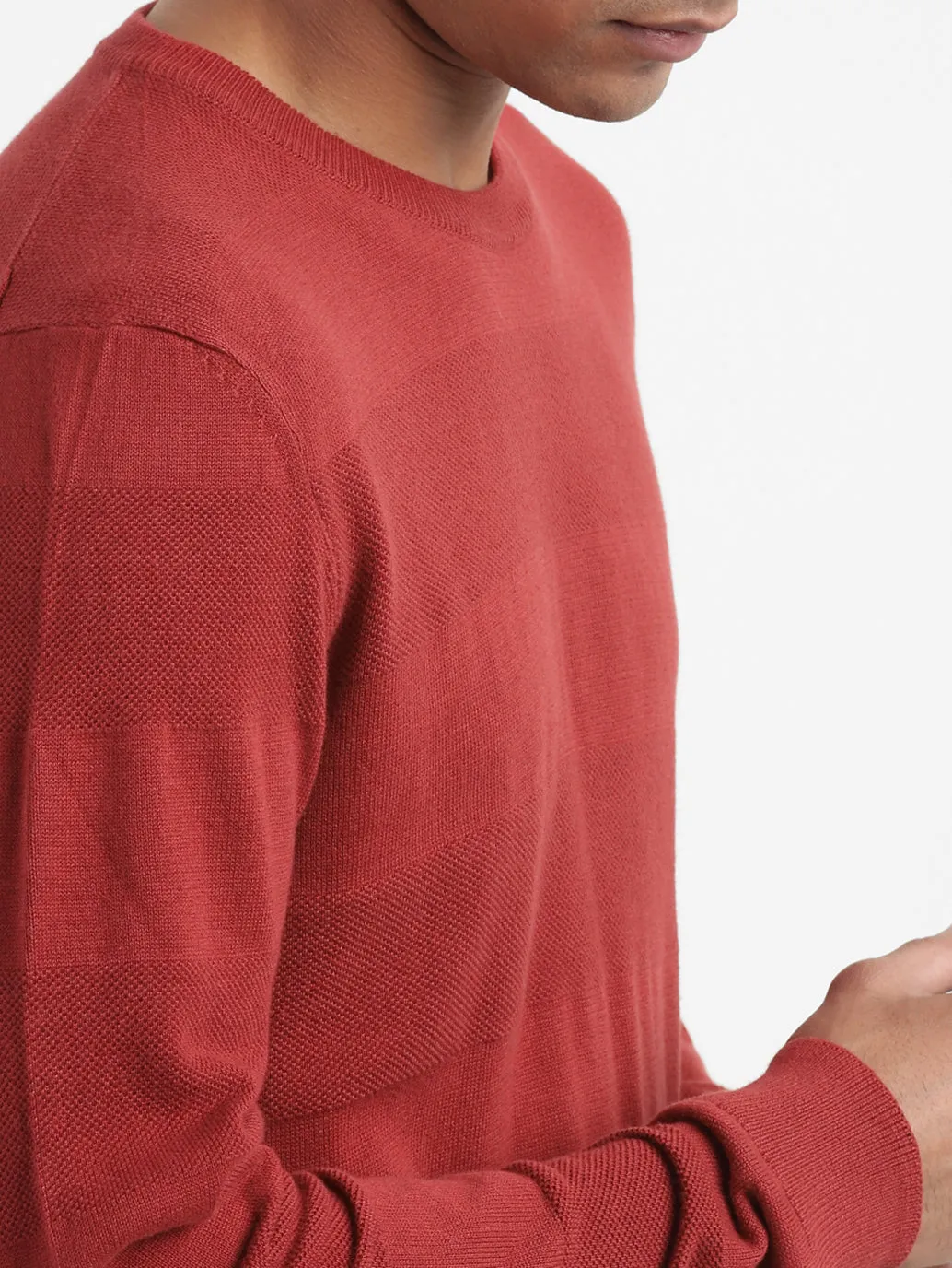 Men's Solid Crew Neck Sweater Red