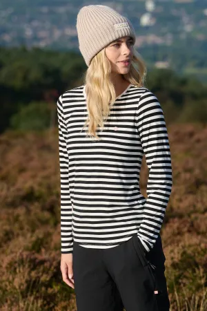 On The Go Bamboo Long Sleeve Tee - Black and White Stripe