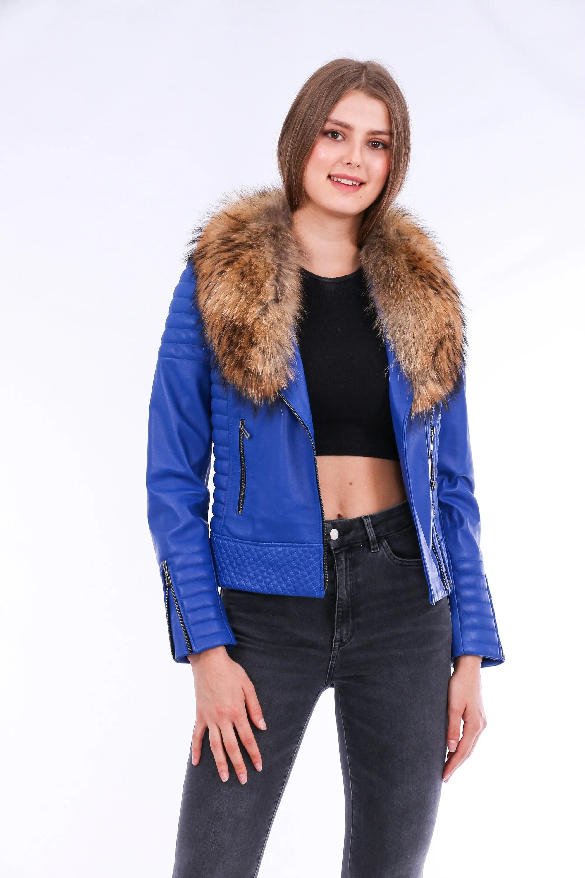 Quilted Leather Biker - Blue