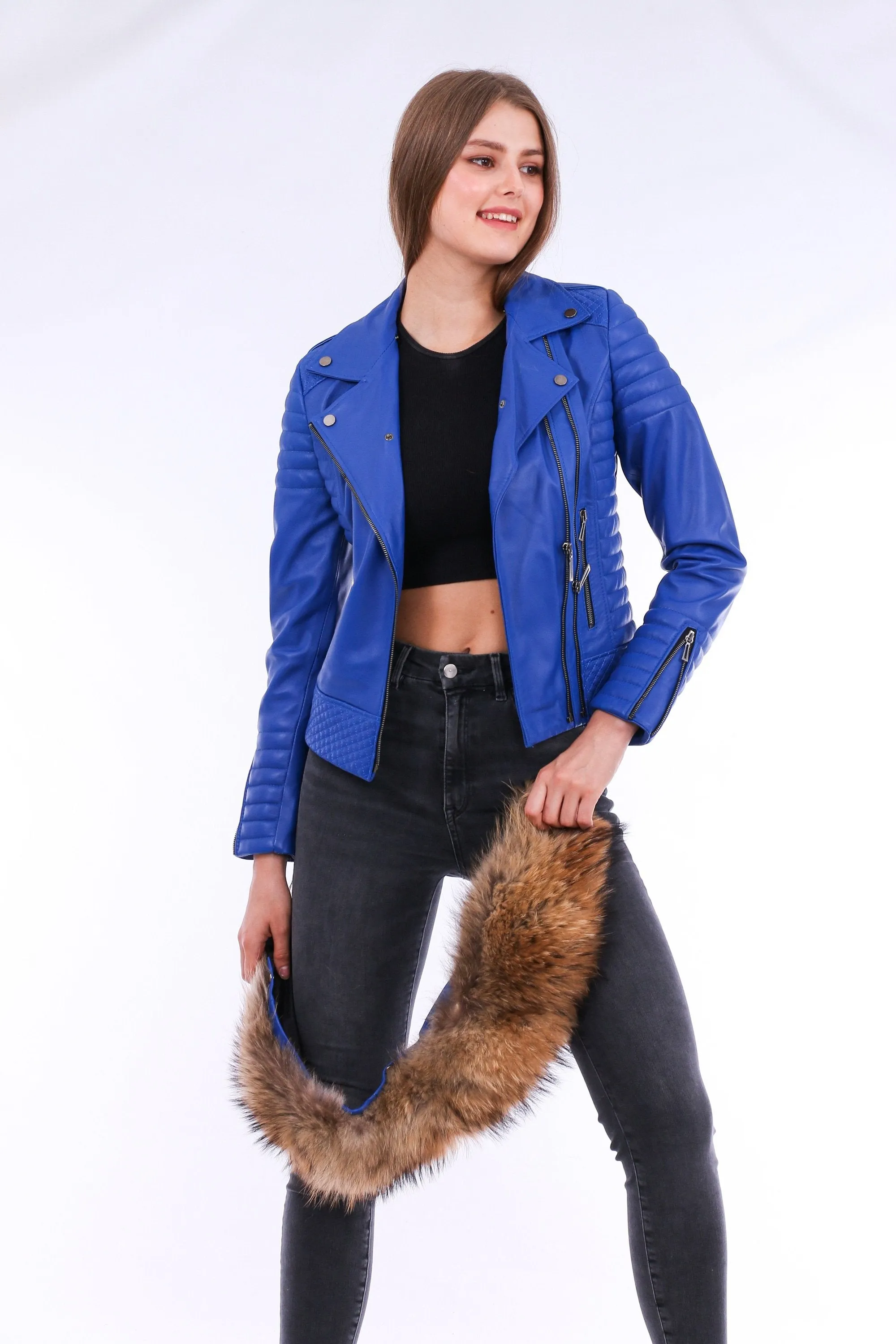 Quilted Leather Biker - Blue