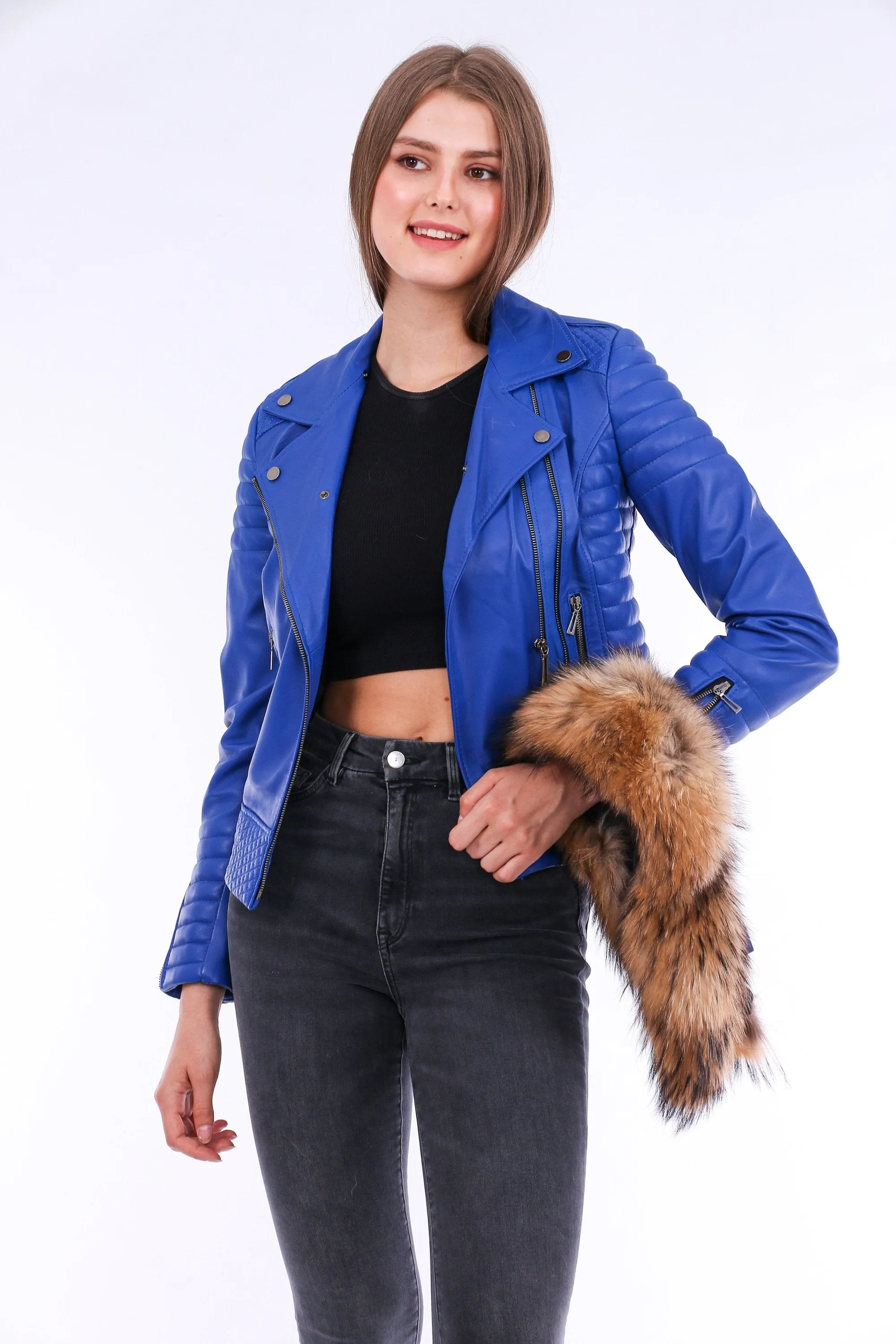 Quilted Leather Biker - Blue