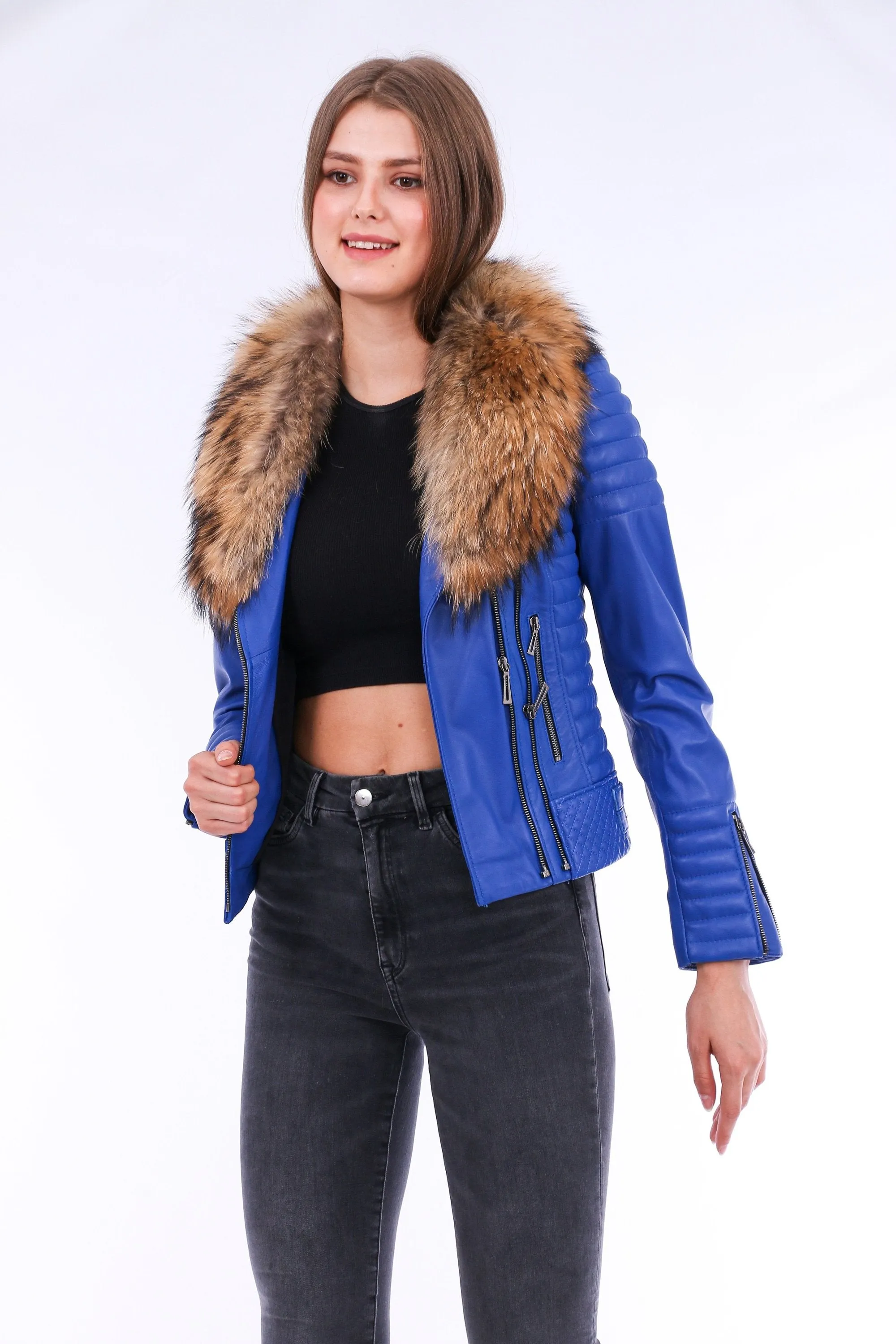 Quilted Leather Biker - Blue