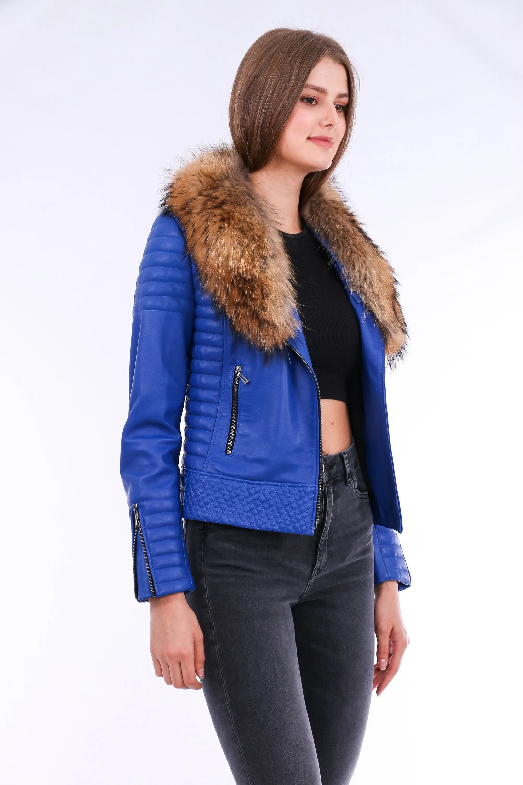 Quilted Leather Biker - Blue