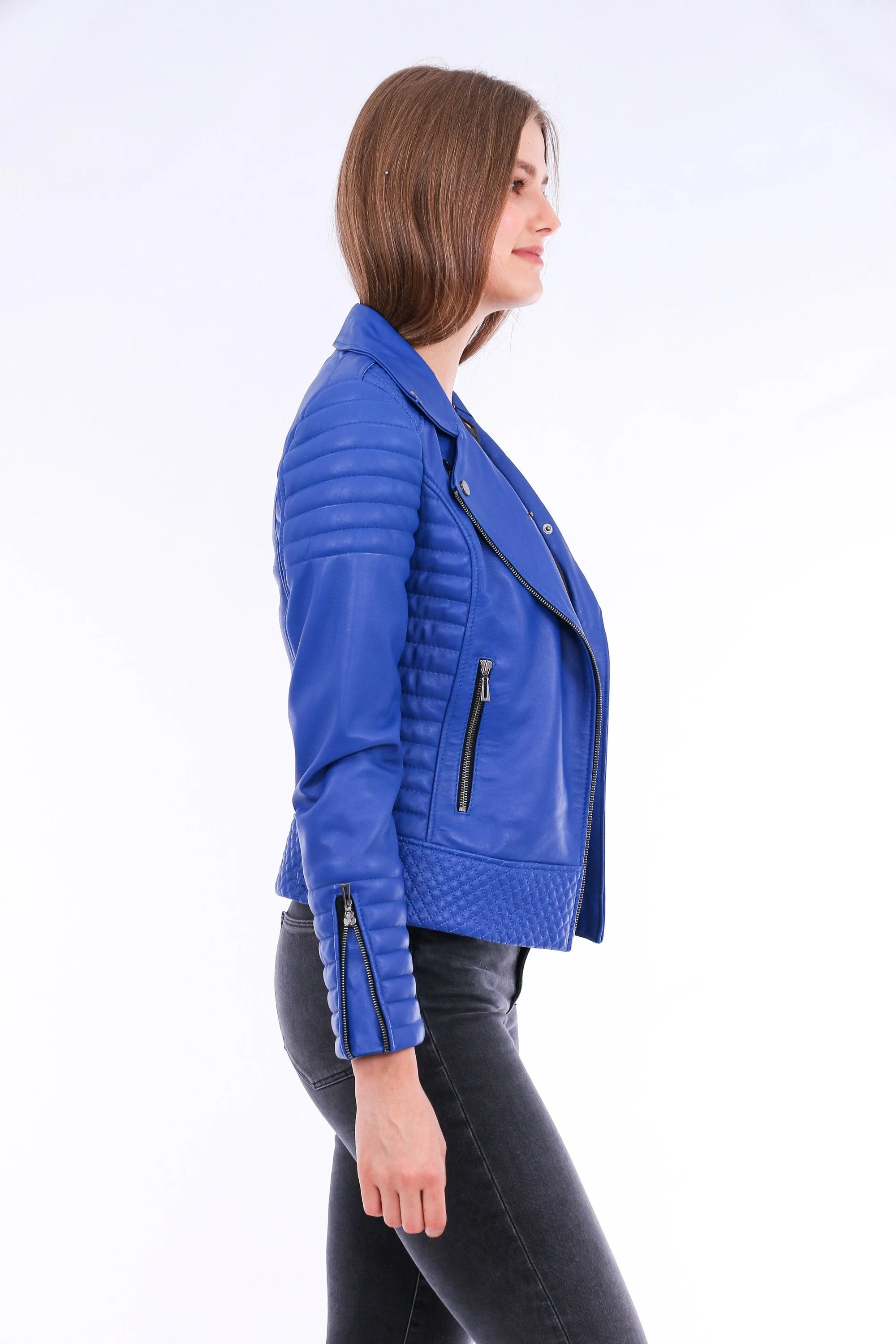 Quilted Leather Biker - Blue