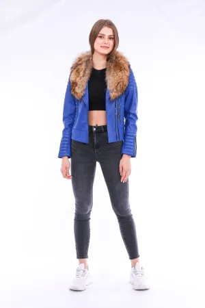 Quilted Leather Biker - Blue