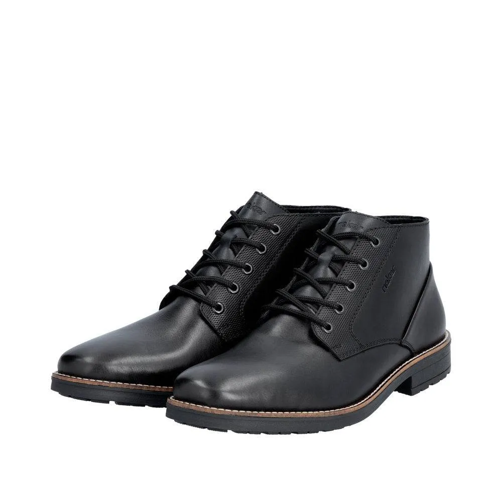 Rieker 33207-00 Mens Black Leather Lace Up Ankle Boots