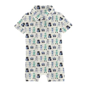 Short Sleeve Polo Romper - Natural Robots