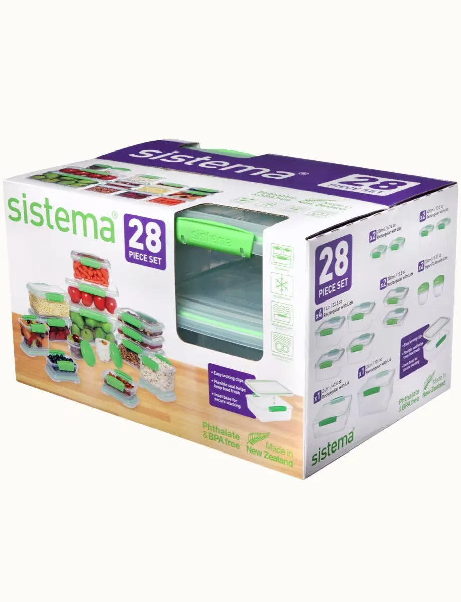 Sistema 28 Piece Food Storage Container Set - BPA Free, Flexible Seal & Easy Locking Clips - Teal