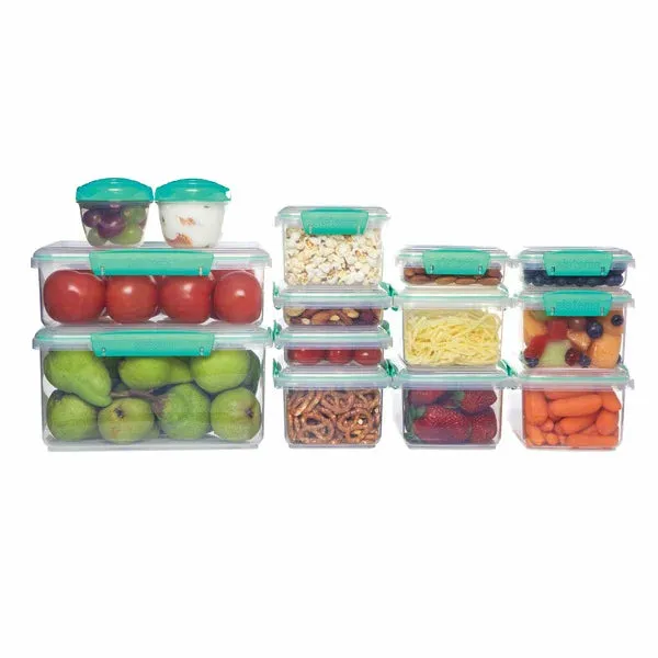 Sistema 28 Piece Food Storage Container Set - BPA Free, Flexible Seal & Easy Locking Clips - Teal