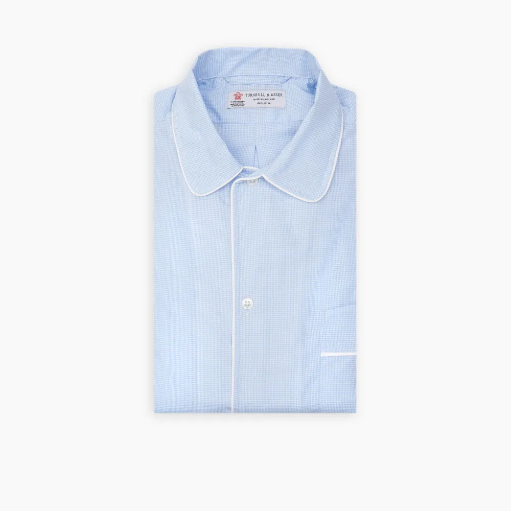 Sky Blue Micro-Check Cotton Nightshirt