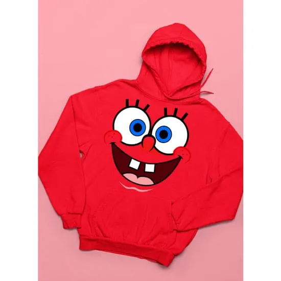 Sponge Bob Face Print Hoodie, Unisex Winter Warm Hoodie