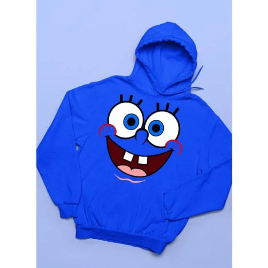 Sponge Bob Face Print Hoodie, Unisex Winter Warm Hoodie