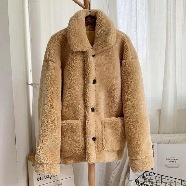 Thicken Warm Teddy Fur Jacket Coat Women Casual Lamb Faux Fur Overcoat