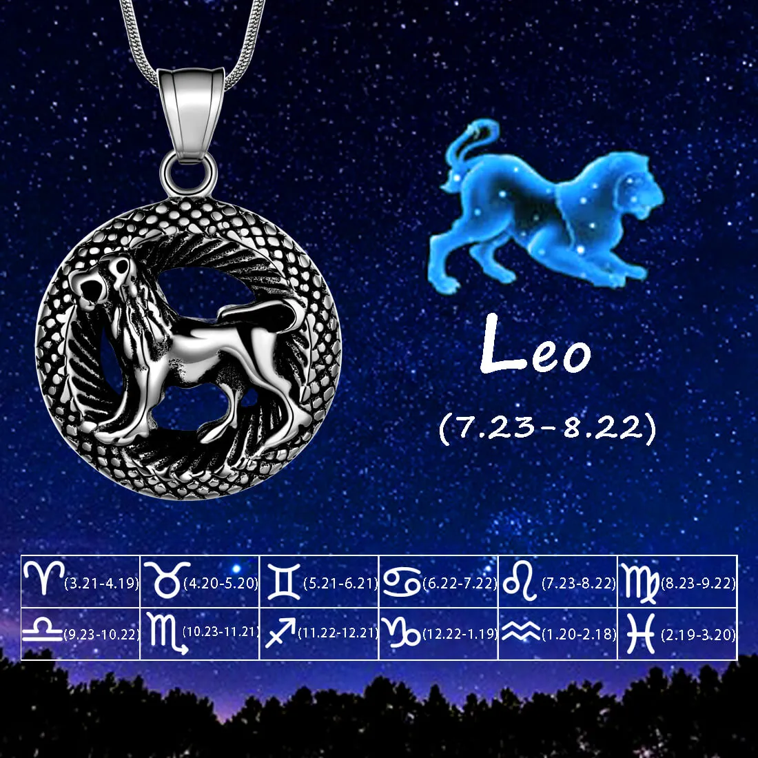 Tokyo Mart Men Zodiac Leo Necklace Pendant Star Sign Constellation Jewelry Women Boys Girls Birthday Gift