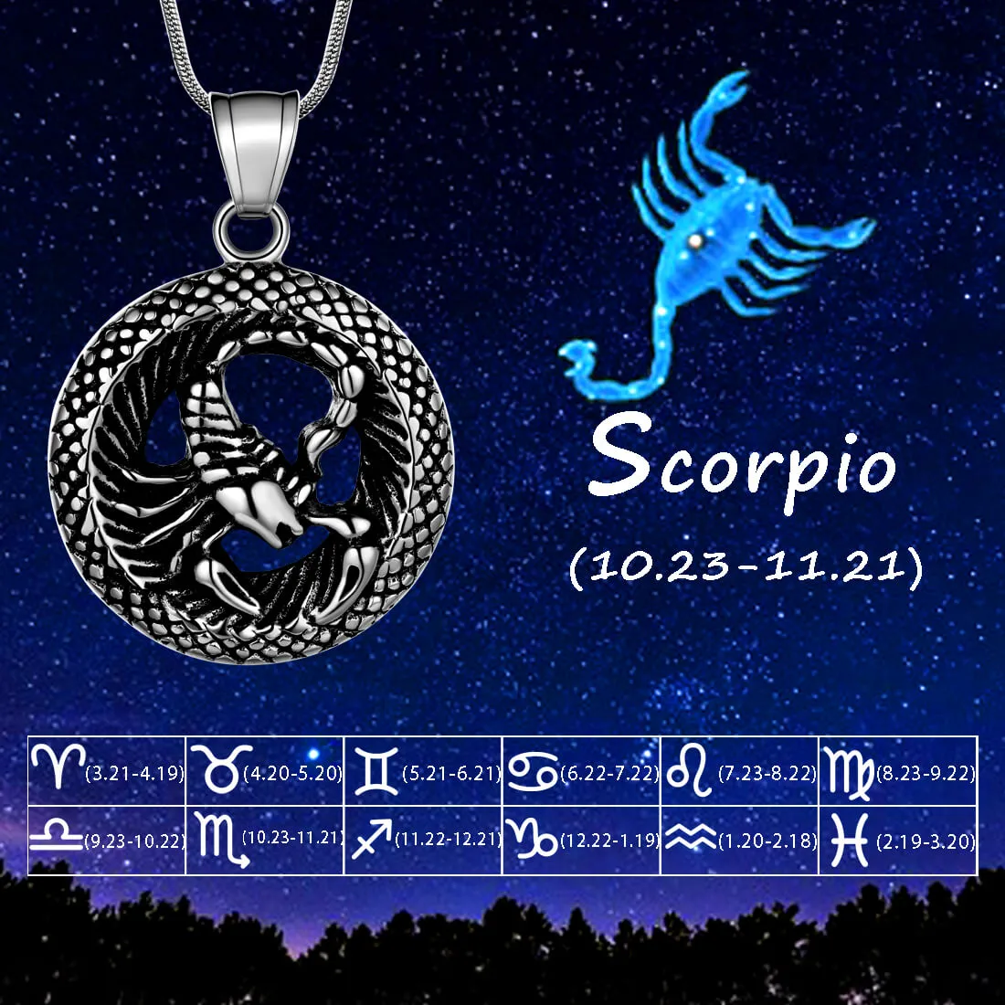 Tokyo Mart Men Zodiac Scorpio Necklace Pendant Star Sign Constellation Jewelry Women Boys Girls Birthday Gift