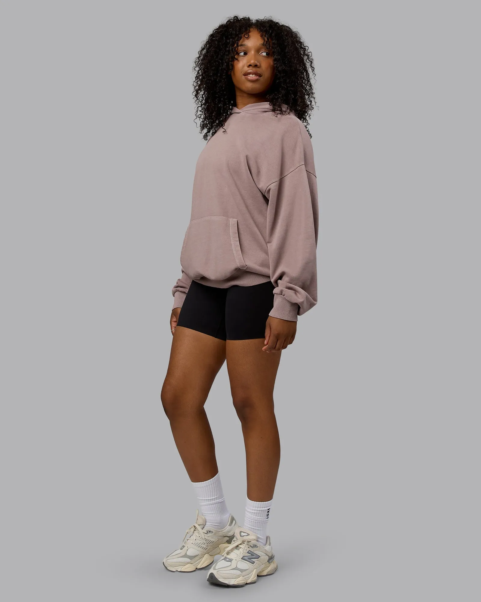 Unisex Washed Set the Standard Hoodie Oversize - Greyish Purple-Off White