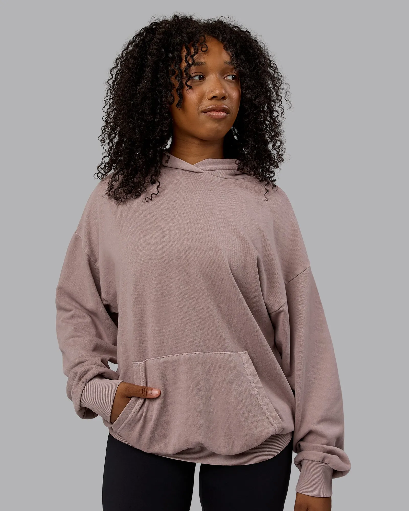 Unisex Washed Set the Standard Hoodie Oversize - Greyish Purple-Off White