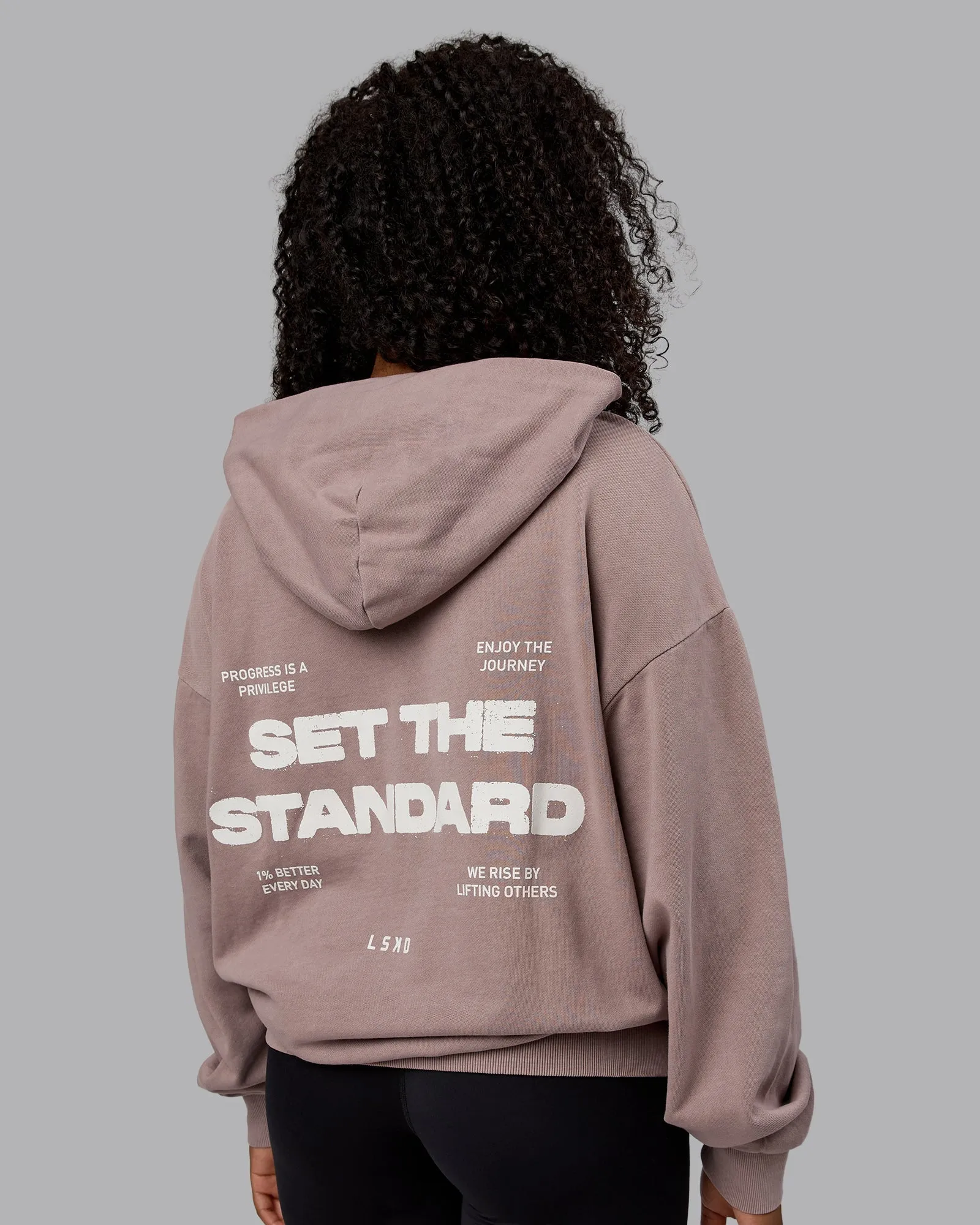 Unisex Washed Set the Standard Hoodie Oversize - Greyish Purple-Off White