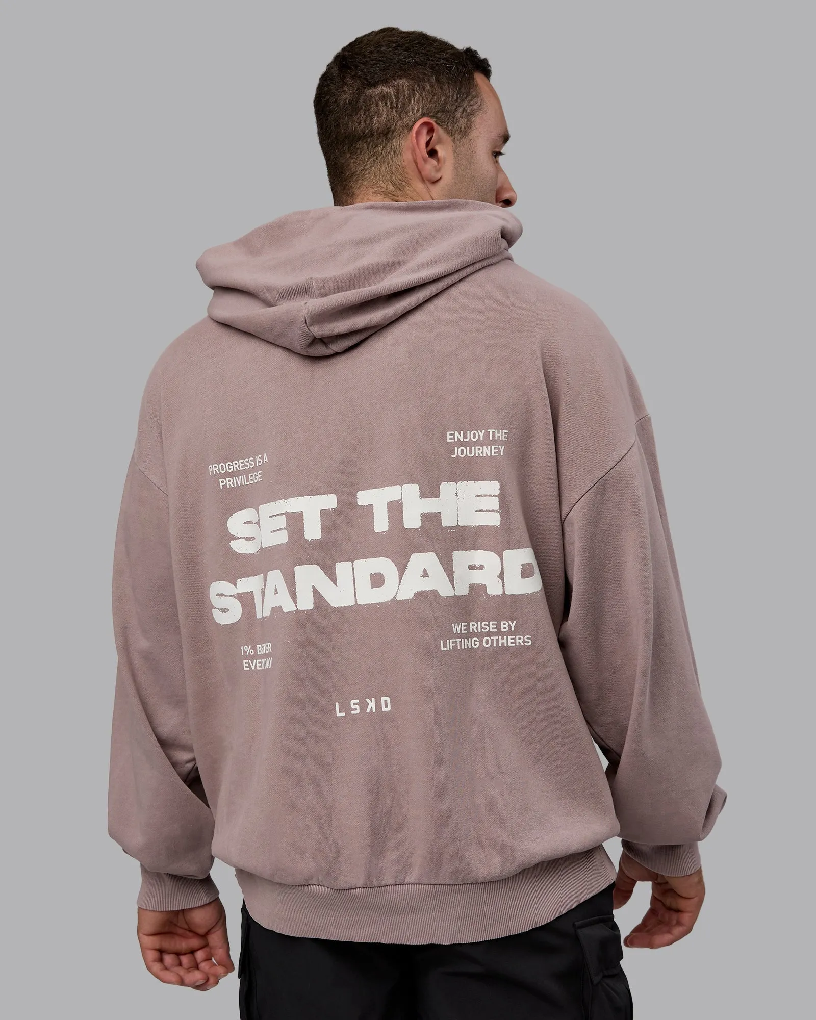 Unisex Washed Set the Standard Hoodie Oversize - Greyish Purple-Off White