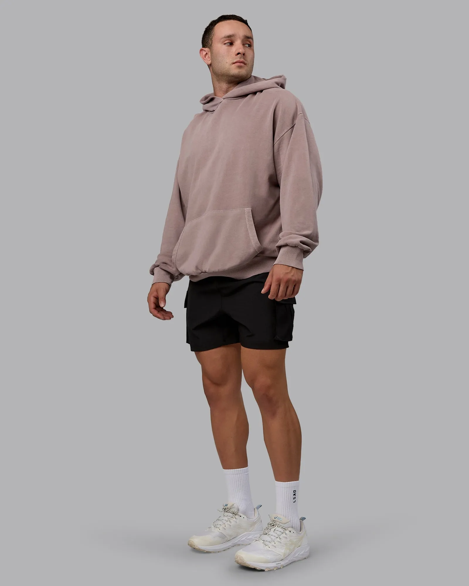 Unisex Washed Set the Standard Hoodie Oversize - Greyish Purple-Off White