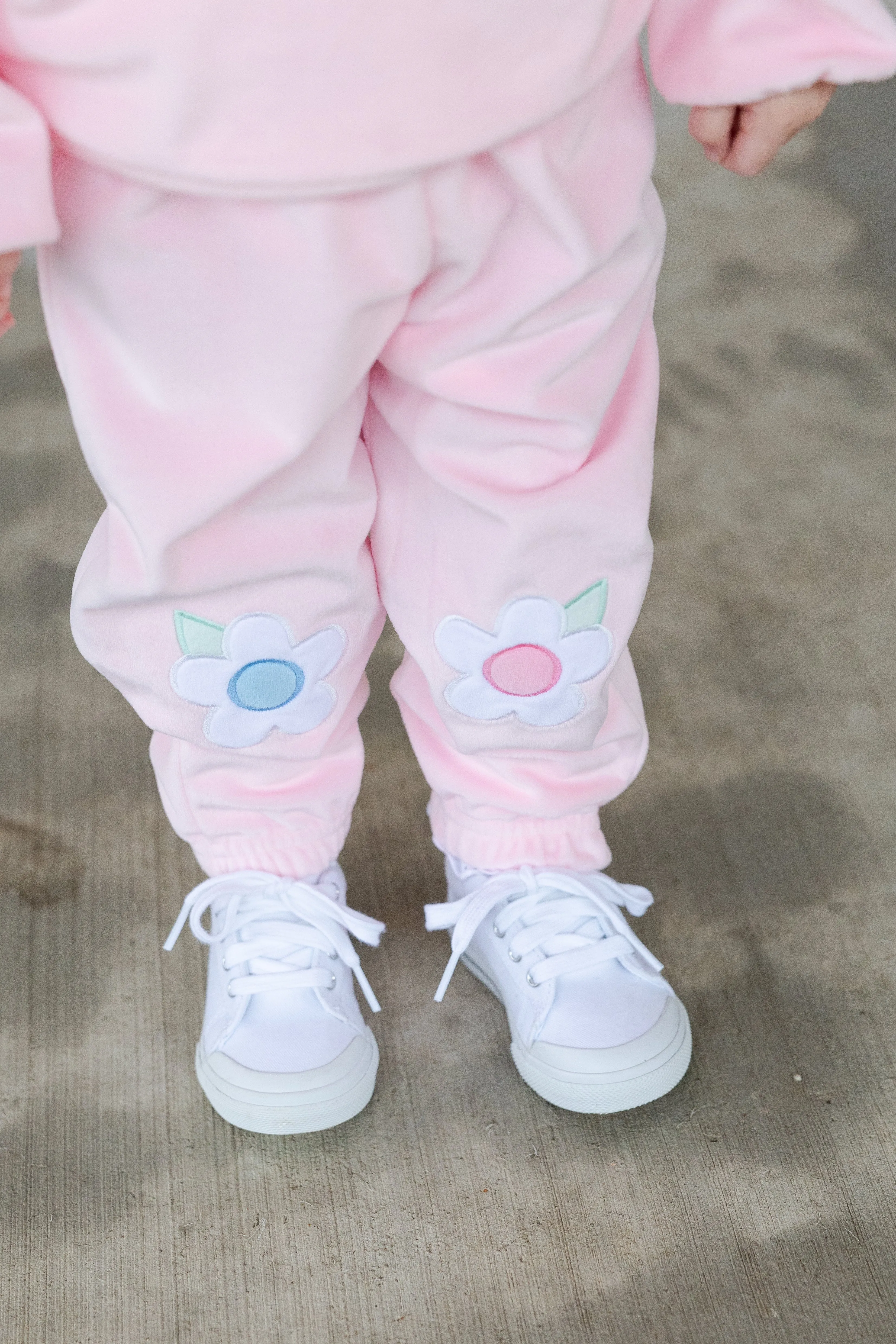 Velour Jogger Pants With Flowers