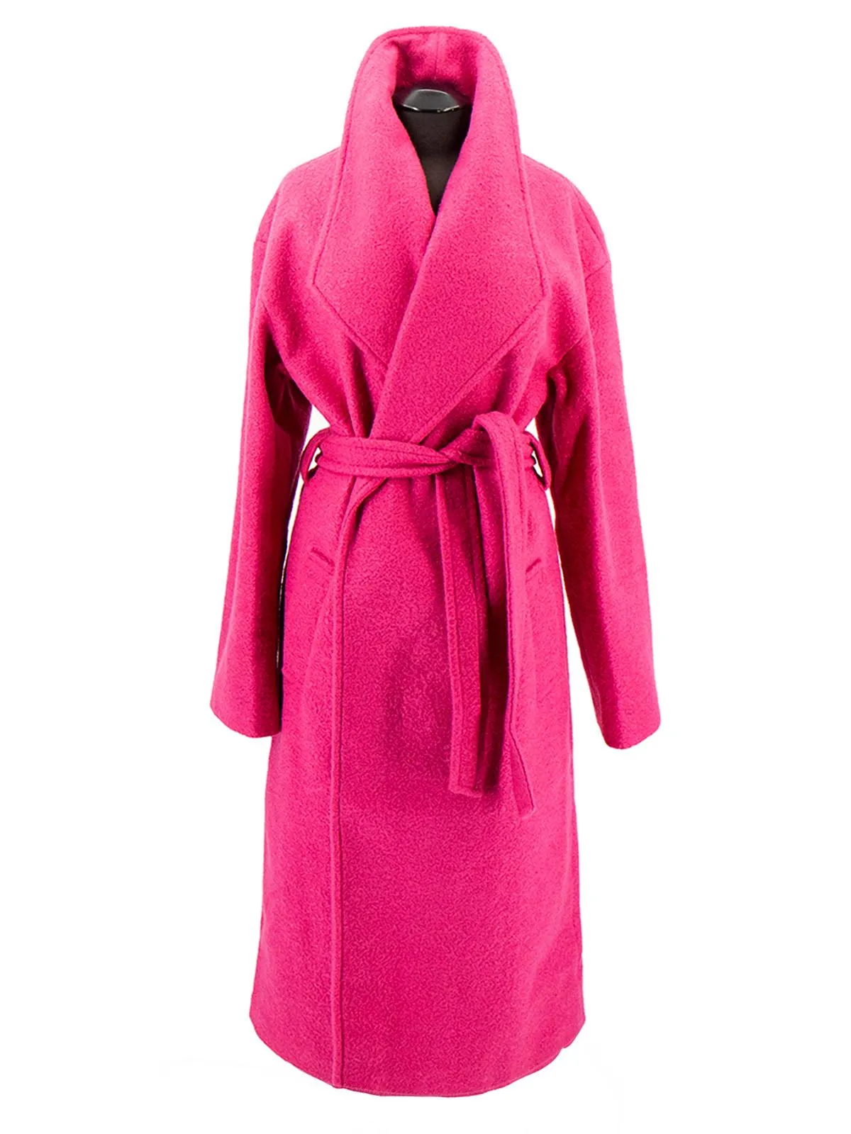 Vintage Fuchsia Pink Wrap Over Belted Maxi Coat