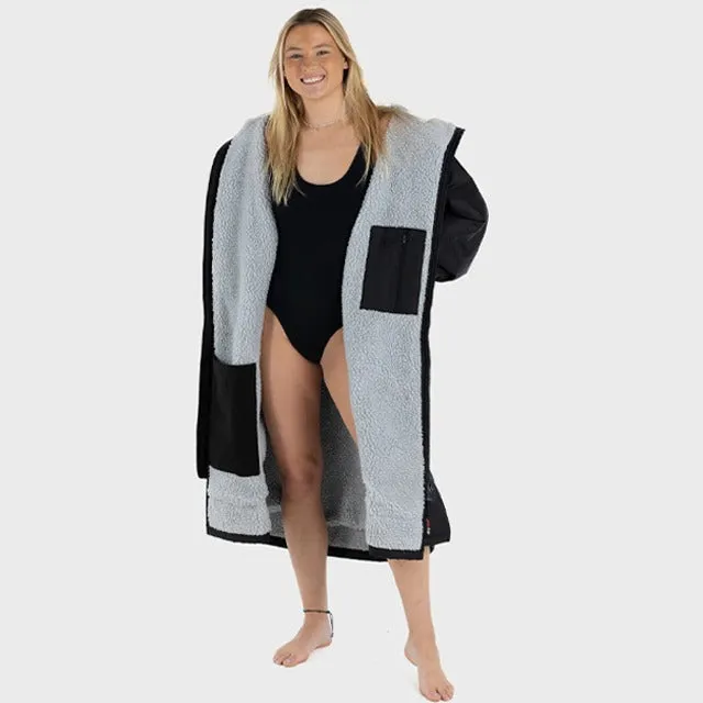 Warm Waterproof Swim Parka Oversized Hooded Robe Sherpa Liner Swimming Coat Dry Robe Surf One Size Poncho