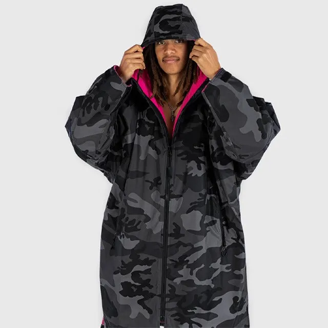 Warm Waterproof Swim Parka Oversized Hooded Robe Sherpa Liner Swimming Coat Dry Robe Surf One Size Poncho