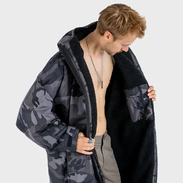 Warm Waterproof Swim Parka Oversized Hooded Robe Sherpa Liner Swimming Coat Dry Robe Surf One Size Poncho