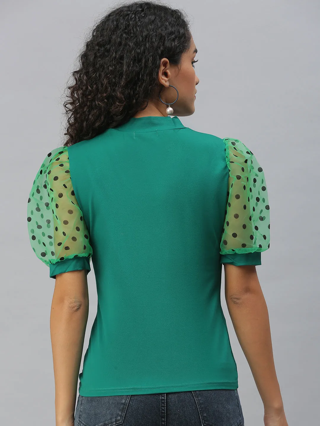 Women Solid Green Fitted Top