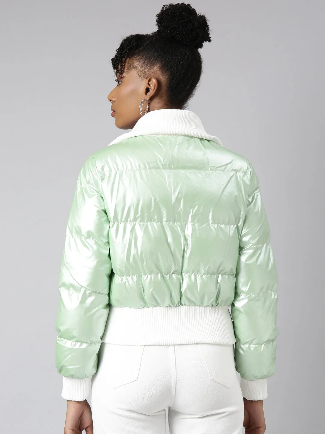 Women Solid Green Puffer Jacket