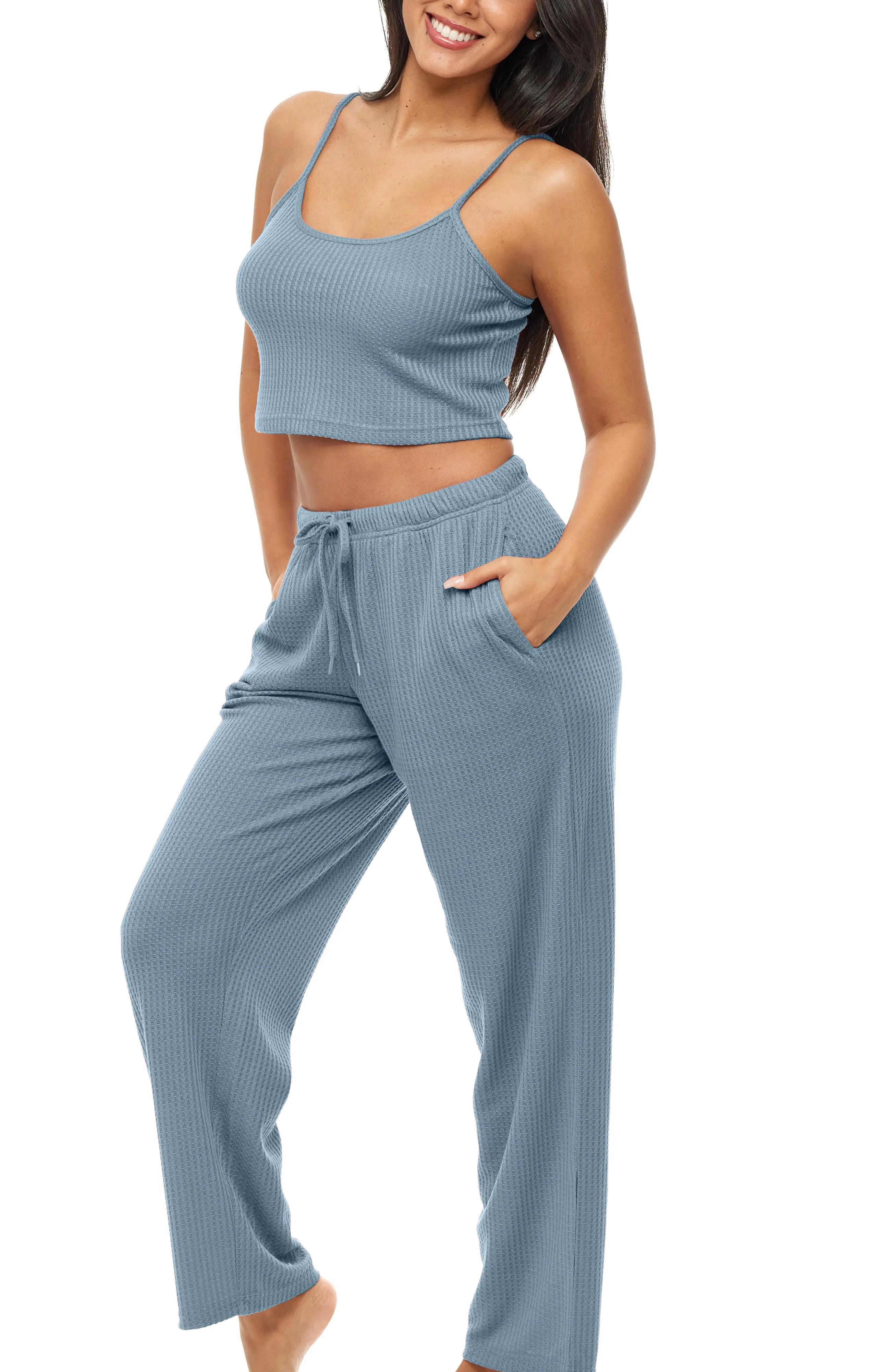 Women's Knit Pajamas Set with Pockets, Cami Top and Pajama Pants