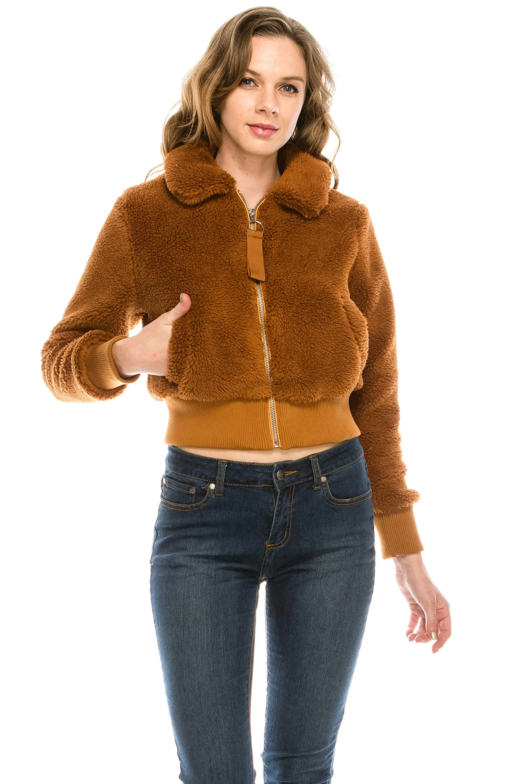 Women's Sherpa Faux Fur Coat Lapel Fleece Shearling Cropped Jacket