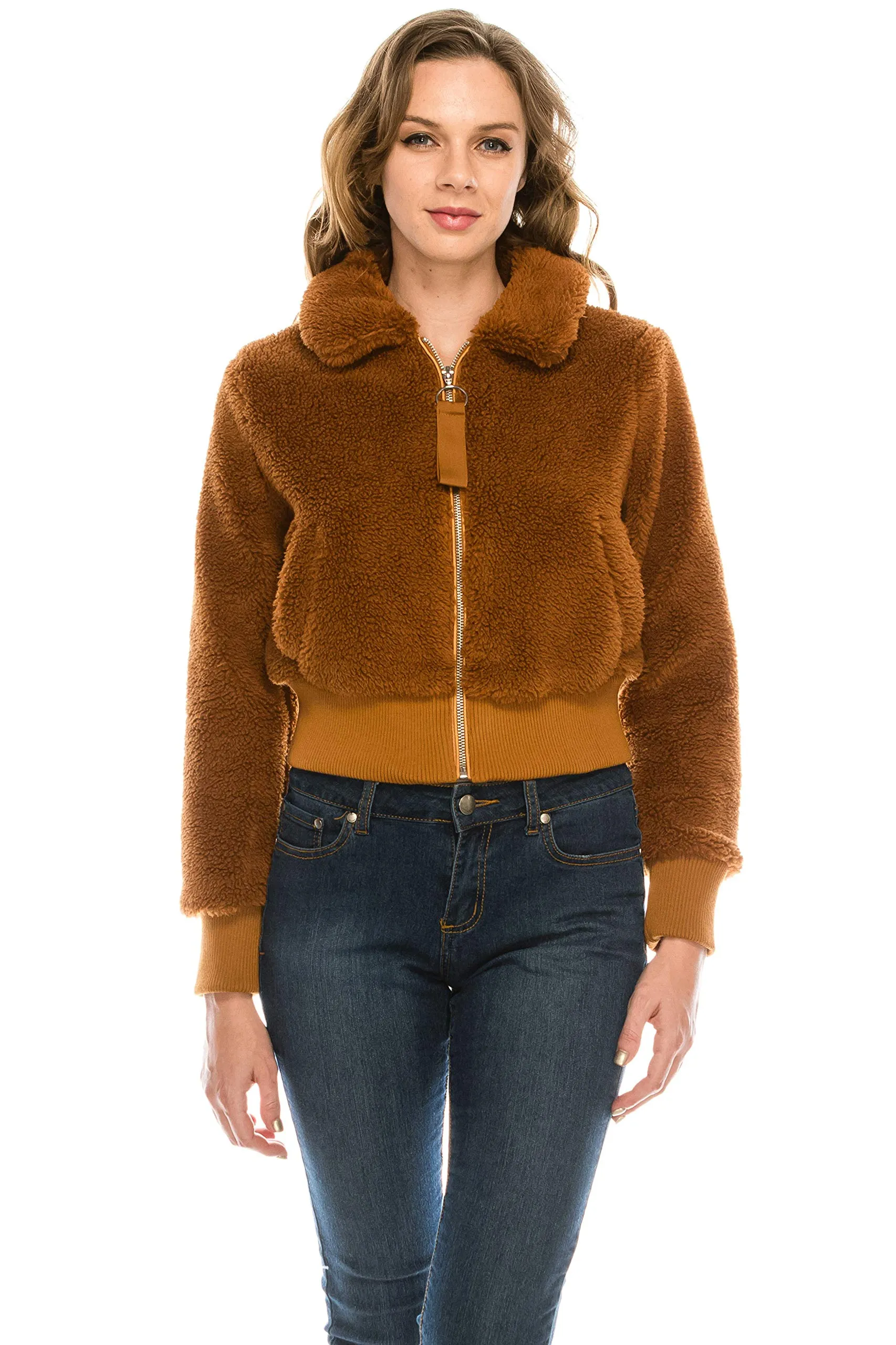 Women's Sherpa Faux Fur Coat Lapel Fleece Shearling Cropped Jacket