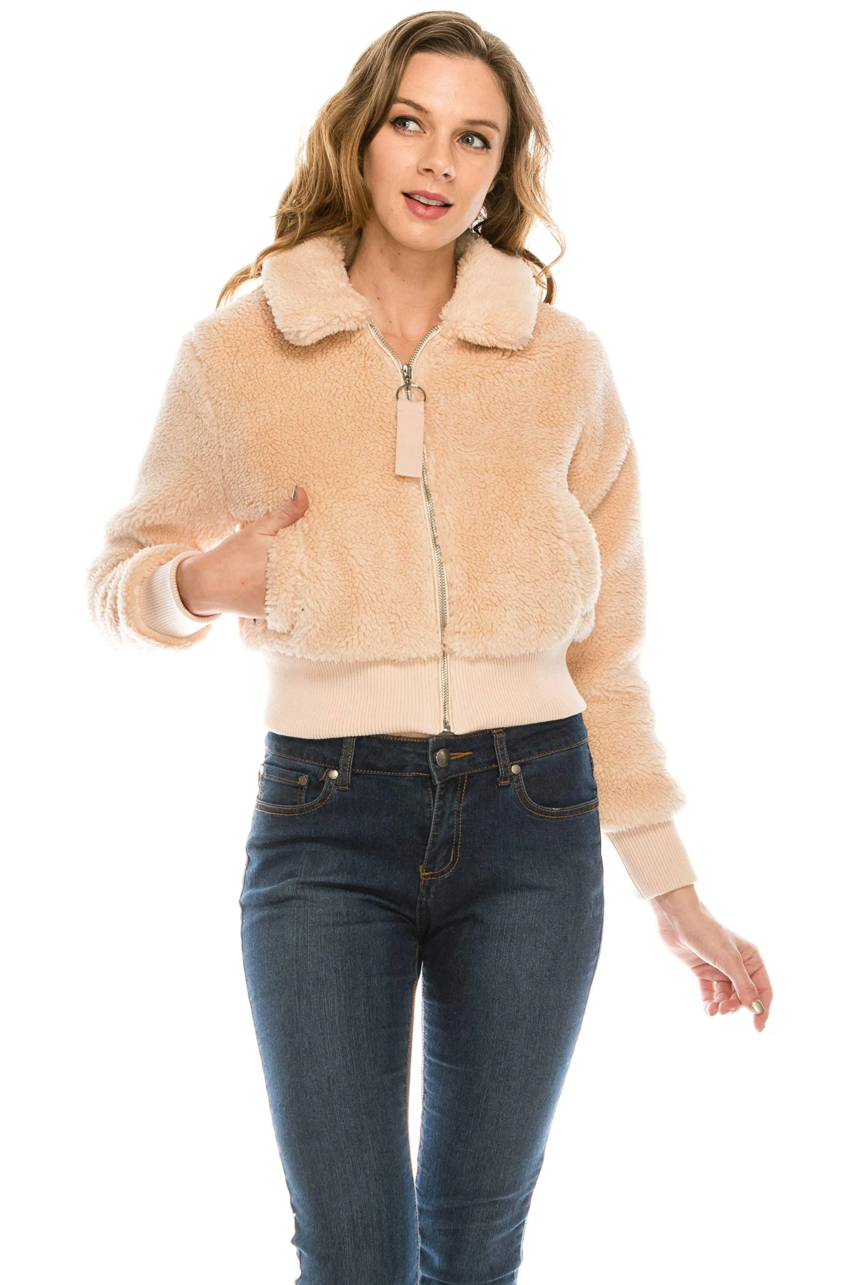 Women's Sherpa Faux Fur Coat Lapel Fleece Shearling Cropped Jacket