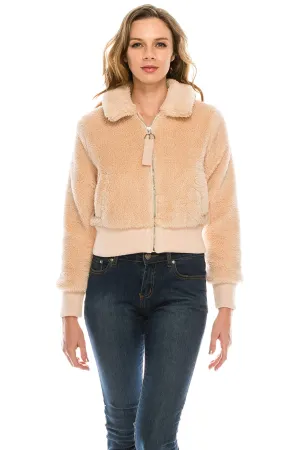 Women's Sherpa Faux Fur Coat Lapel Fleece Shearling Cropped Jacket