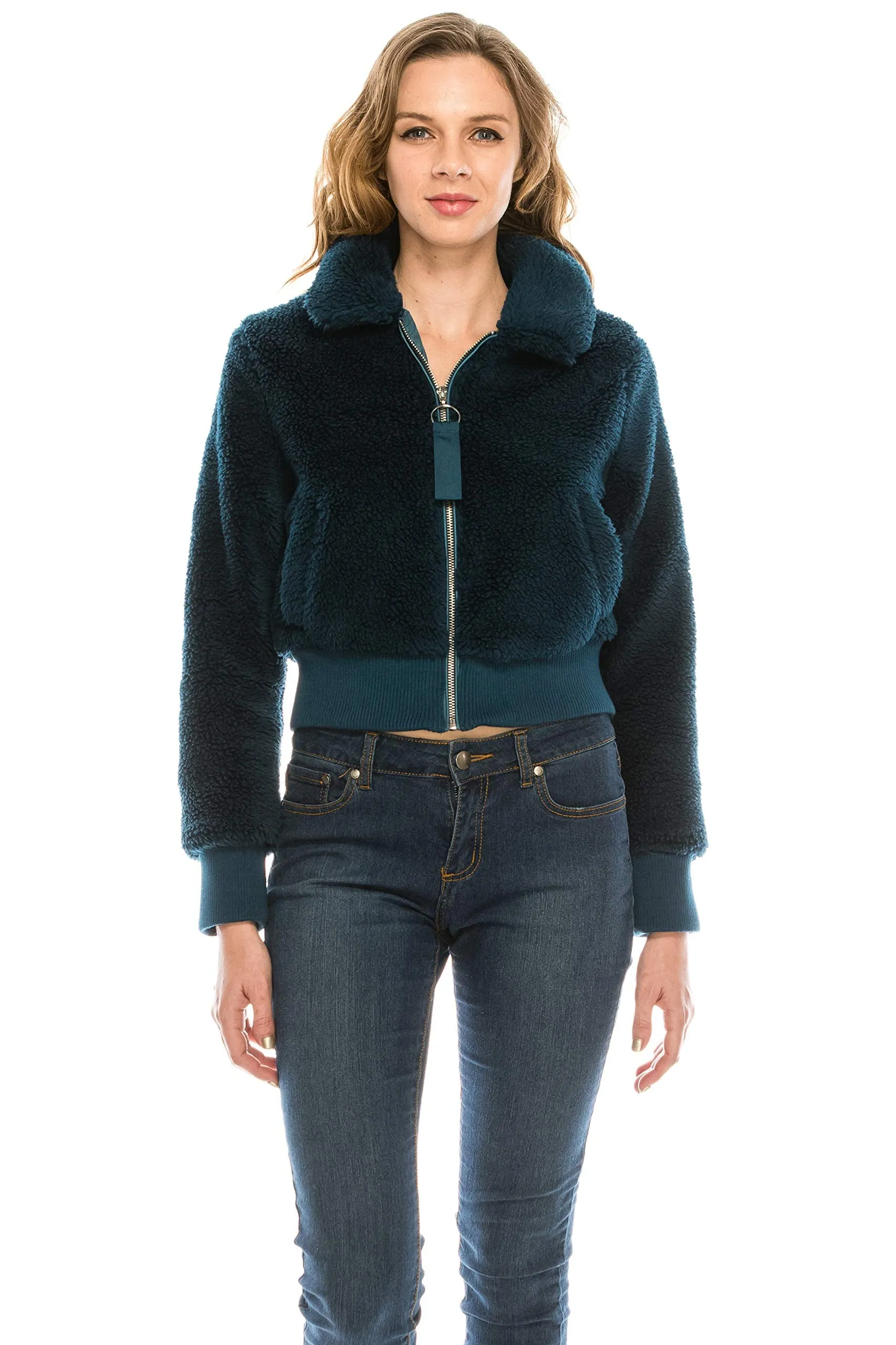 Women's Sherpa Faux Fur Coat Lapel Fleece Shearling Cropped Jacket