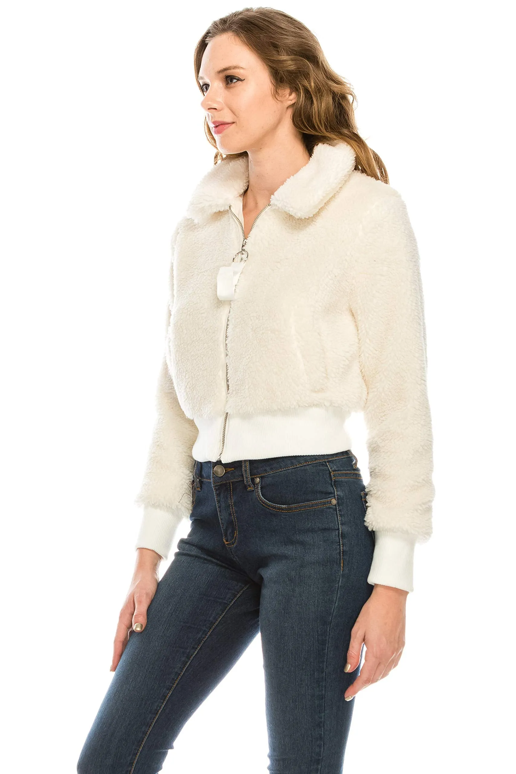 Women's Sherpa Faux Fur Coat Lapel Fleece Shearling Cropped Jacket