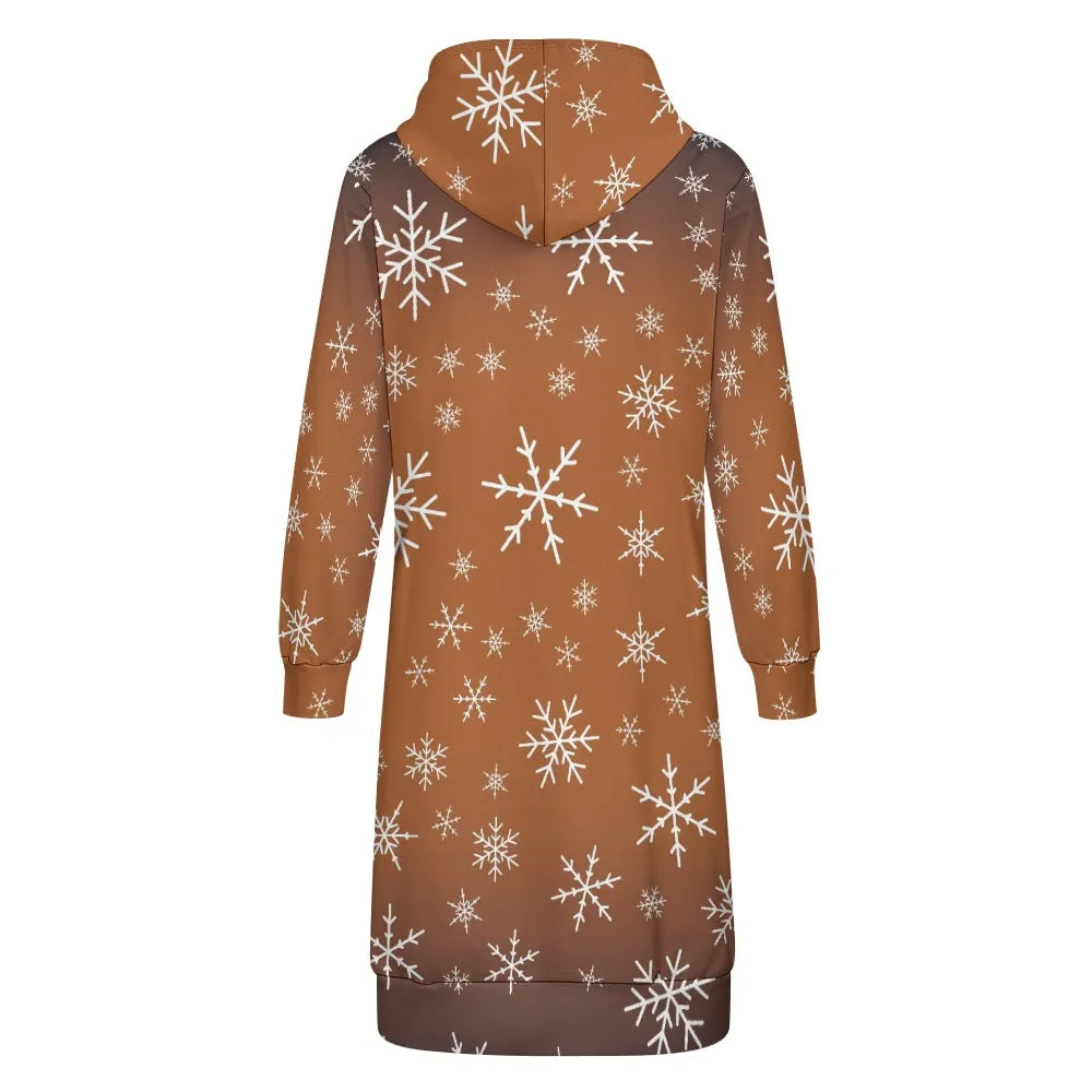 Women's Warm Snow long Hoodie - Brown